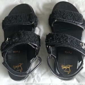 Christian louboutin Black Casual Sandals with Textured Sherling Straps.